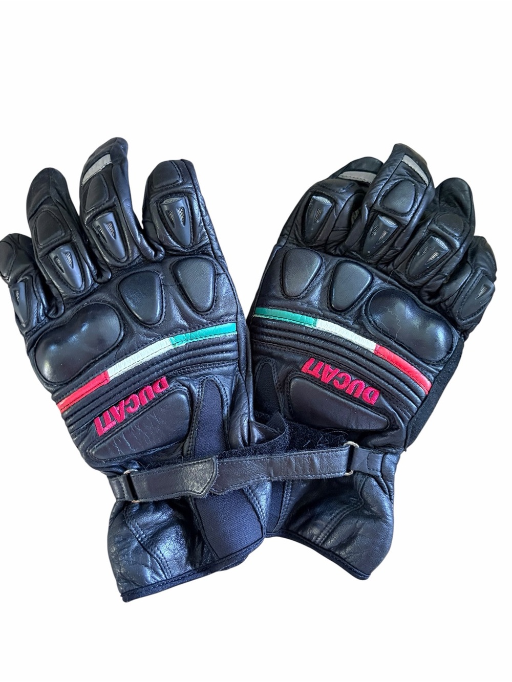Ducati leather Black Motorcycle Riding Gloves with Italian Stripe